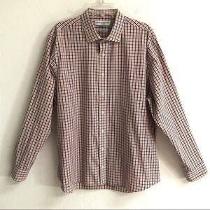 Nick Graham modern fit orange‎ & blue plaid button down shirt XXL